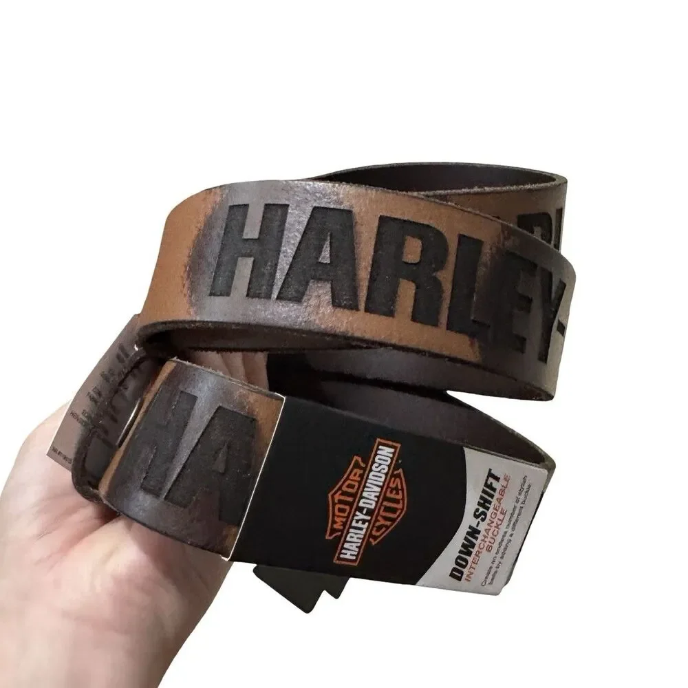 NWT Harley-Davidson Men's Grunge H-D Logo Repeat Genuine Leather Belt – Brown 44
